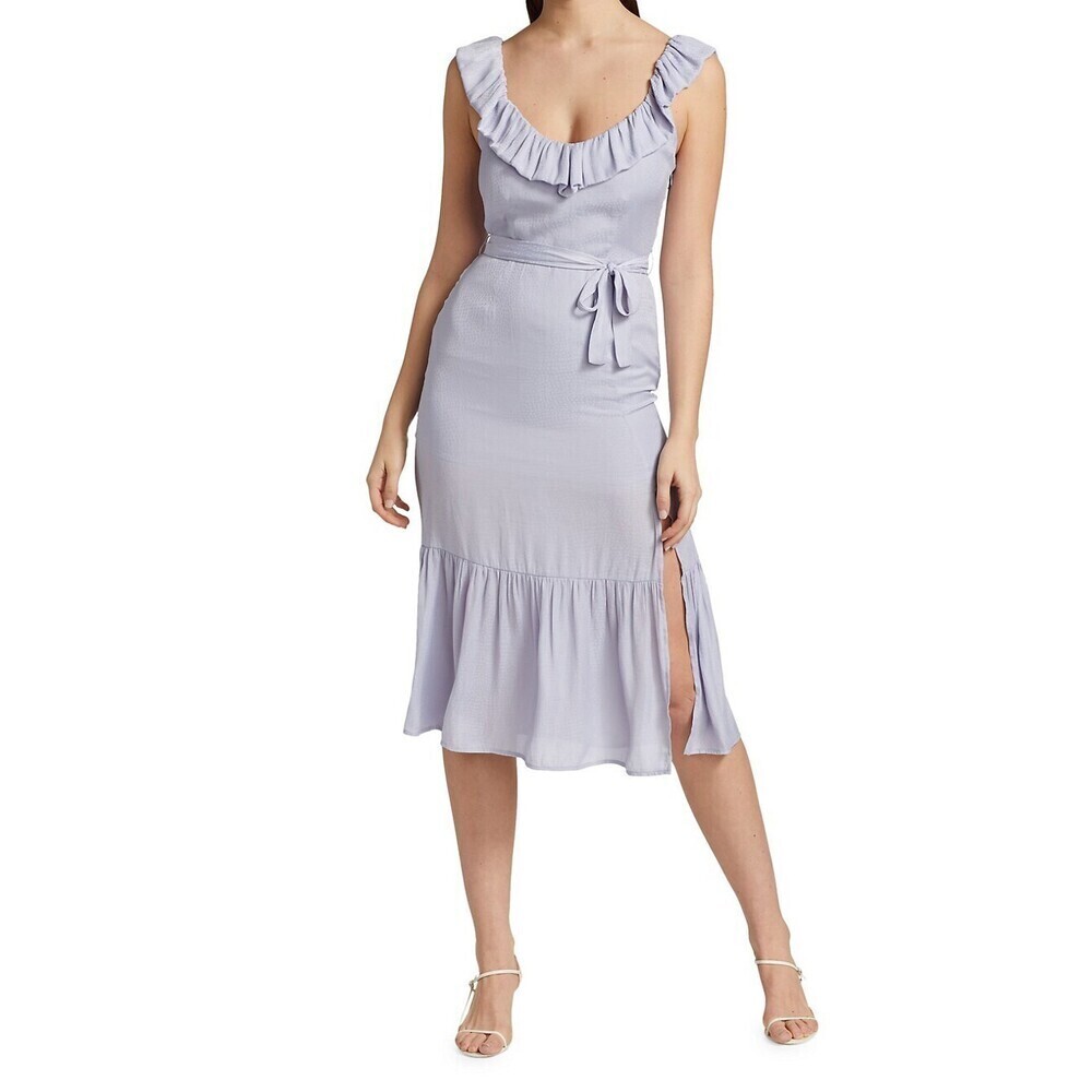 PAIGE Women's Kiara Sweetheart Side Slit ruffle Dress size L in blue